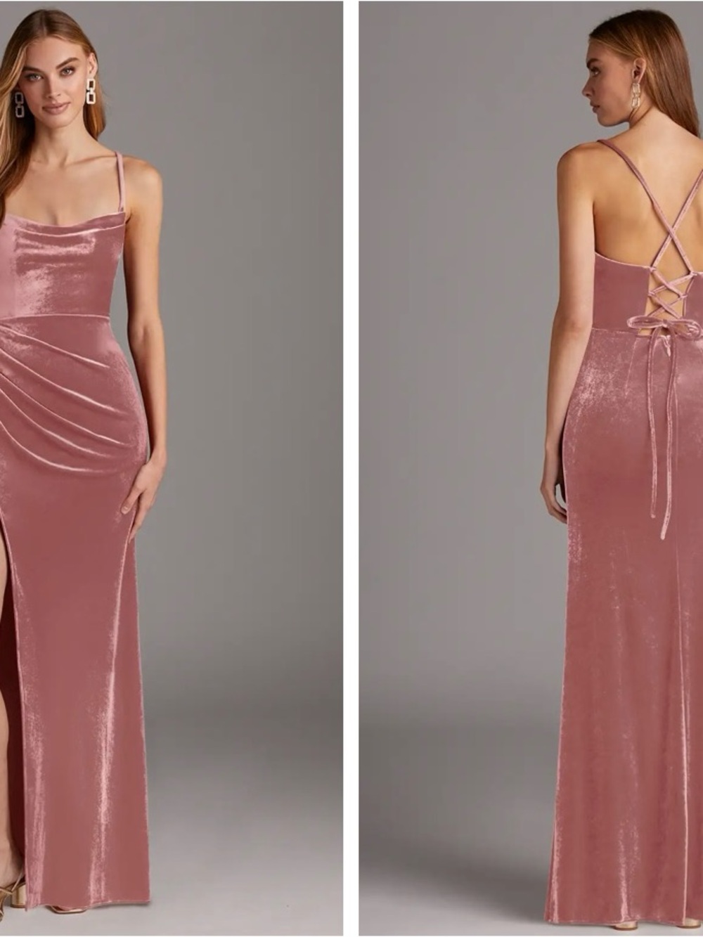 Velvet Spaghetti-Strap Evening Gown in BLACK